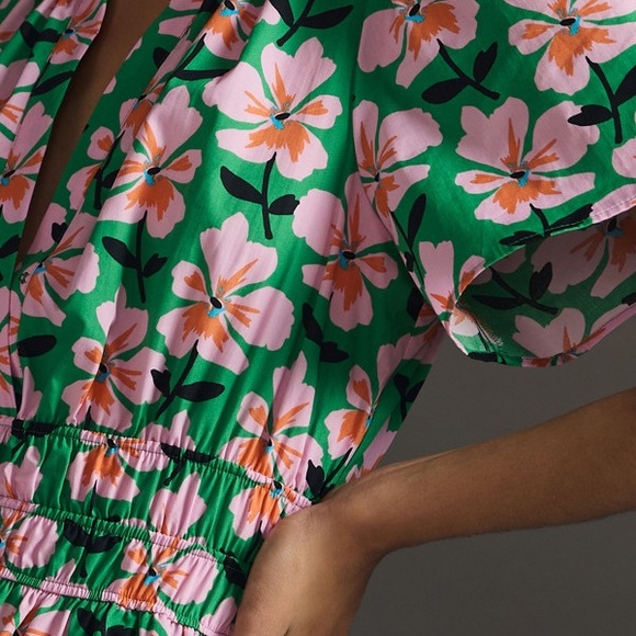 Anthropologie Somerset Mini Green Floral Dress 2X - Picture 6 of 16